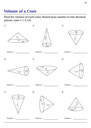 Volume of a Cone Worksheet 3