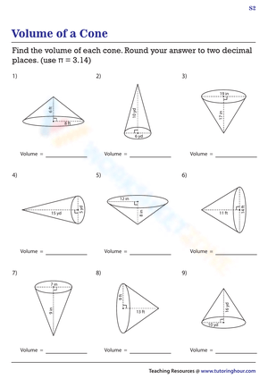 Volume of a Cone Worksheet 3