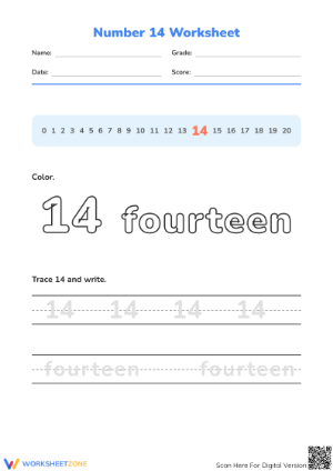 Essential Number 14 Worksheet | Grade 1 Math Printable