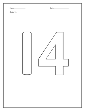 Learning Number 14 Worksheet