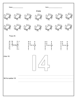 14 Crabs Counting Practice Worksheet