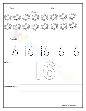 Tracing Number 16 Worksheet