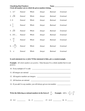 Classifying Real Numbers