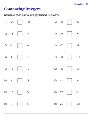 Comparing Integers Standard