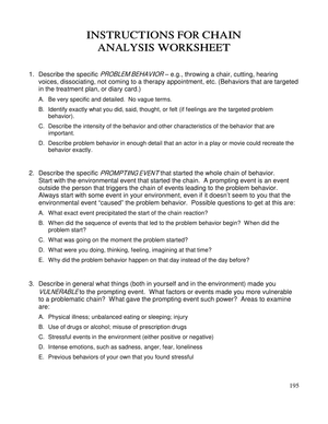 Instructions for Chain Analysis Worksheet