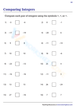 Comparing integers standard 2