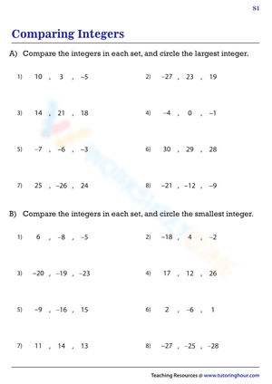 Comparing Integers Mixed