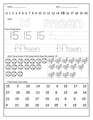 Number Fifteen Worksheet