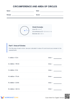 Area and Circumference of Circles Worksheet | Printable Math