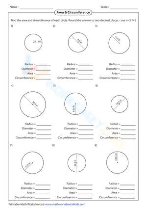 Practice Area and Circumference Calculations