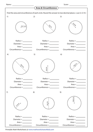 Practice Area and Circumference Calculations
