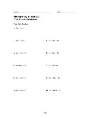 Multiplying Binomials Practice