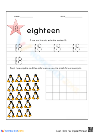 Worksheet for Tracing and Counting: Number 18