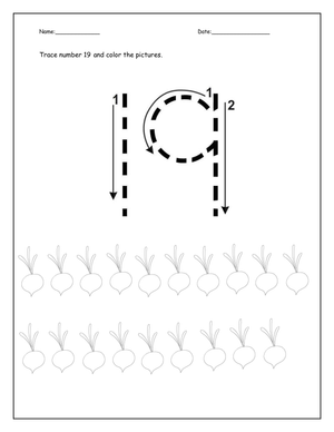 Practice Tracing the Number Nineteen