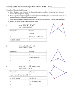 Congruent Triangles Proof Activity