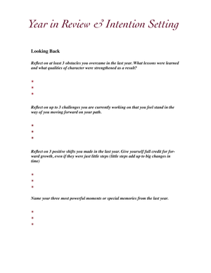 Year in Review: Intention Setting Worksheet