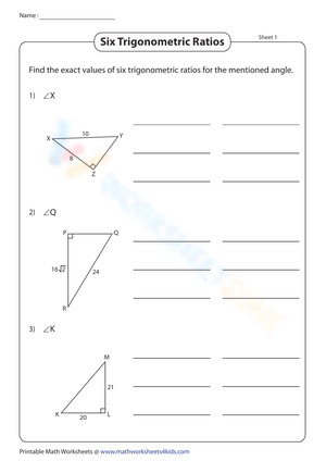 Free Printable Trigonometric Ratios Worksheet Answers