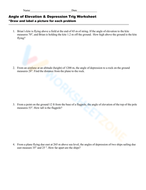 Angle of Elevation & Depression Trig Worksheet