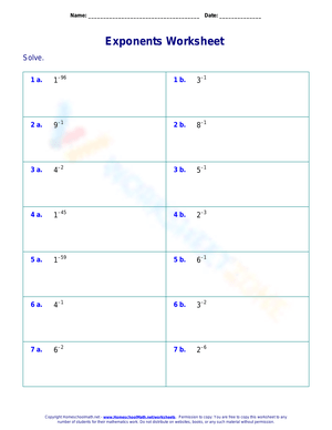 Negative Exponents Worksheet