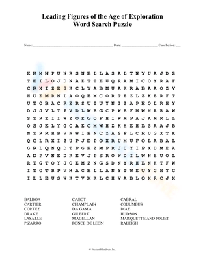 Age of Exploration Word Search Puzzle Worksheet