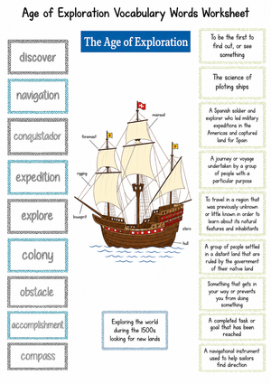 Age of Exploration Vocabulary Words Worksheet