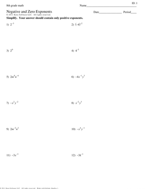 Negative and Zero Exponents Practice Worksheet