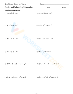 Free Adding and Subtracting Polynomials Worksheets