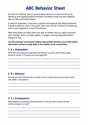 ABC Behavior Sheet: Essential Tracking Guide for Teens