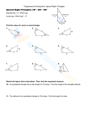 Trigonometry: Special Right Triangles Prerequisite Guide