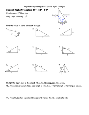 Trigonometry: Special Right Triangles Prerequisite Guide