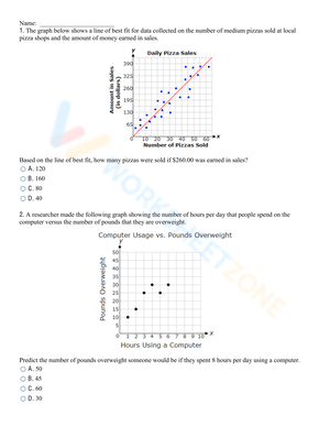 Free Scatter Plots and Lines of Best Fit Worksheets