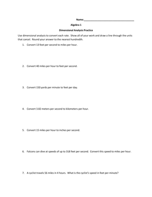 Dimensional Analysis Practice: Unit Conversion Skills