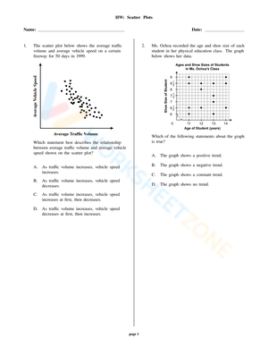 Scatter Plots Practice Worksheet