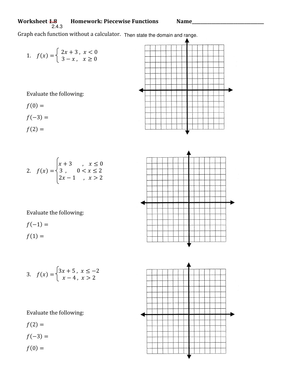 Homework on Piecewise Functions