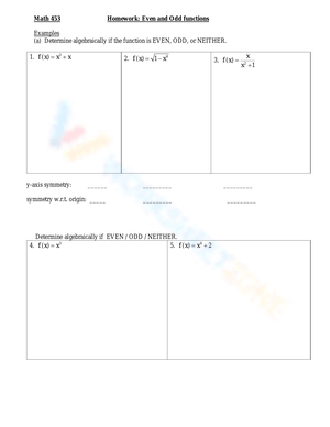 Homework on Even and Odd Functions