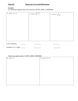 Homework on Even and Odd Functions