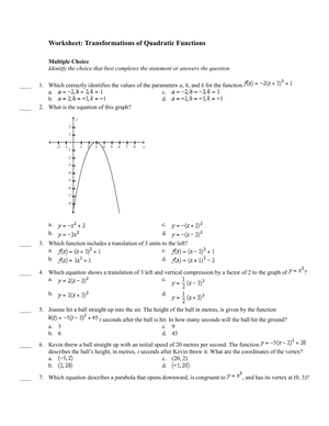 Practice Transformations of Quadratic Functions