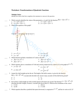 Practice Transformations of Quadratic Functions