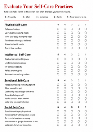 Self-Care Assessment Worksheet | Grade 9-12 Essential