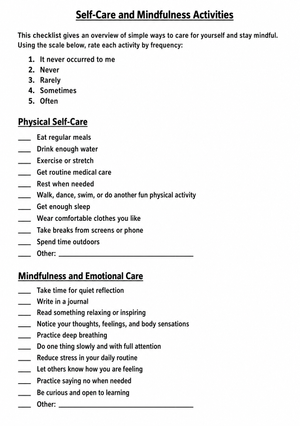 Printable Self-Care & Mindfulness Worksheet | Grade 8 Ready