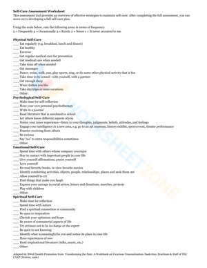 Detailed Self-Care Assessment Worksheet