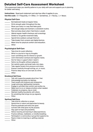Detailed Self-Care Assessment Worksheet
