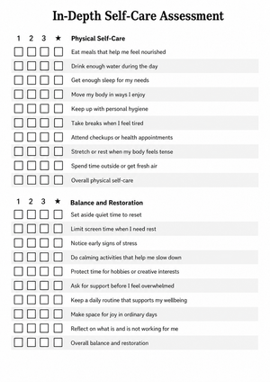 Self-Care Assessment Worksheet | Grade 11-12 Printable