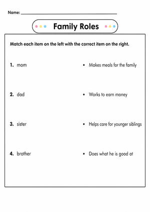 Printable Family Roles Worksheet | Grade 1 Social Skills