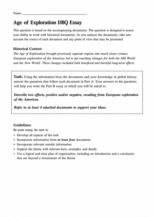 Age of Exploration Essay Worksheet