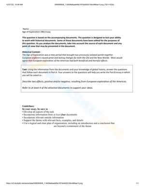 Age of Exploration Essay Worksheet