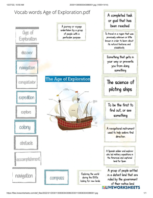About the Age of Exploration Worksheet