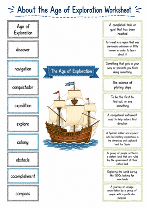 Age of Exploration Vocabulary — Printable Grade 5 Worksheet