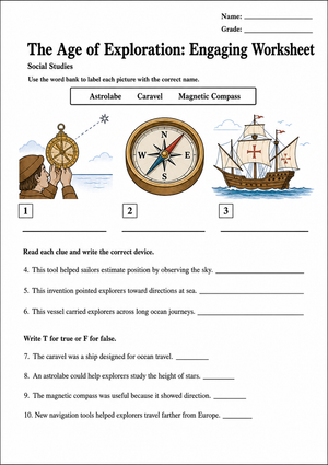 Printable Age of Exploration Worksheet | Grade 5 History