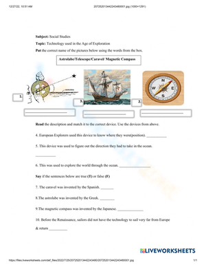The Age of Exploration: Engaging Worksheet